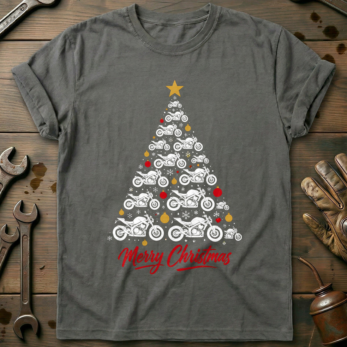 Streetfighter Christmas Tree Motorcycle T-Shirt GC product image 3