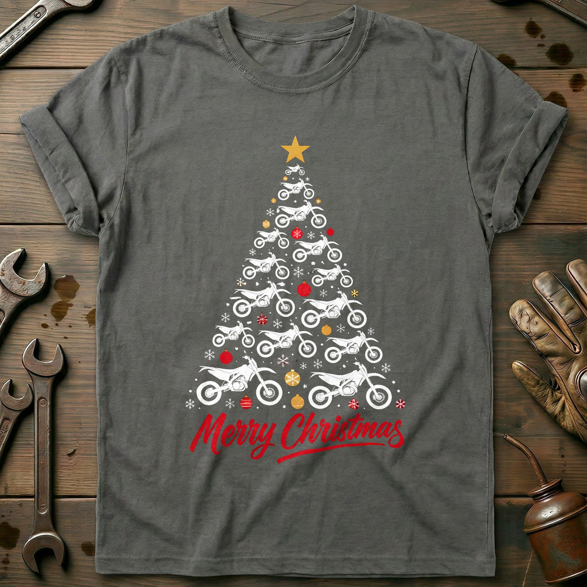 Supermoto Christmas Tree Motorcycle T-Shirt GC product image 1