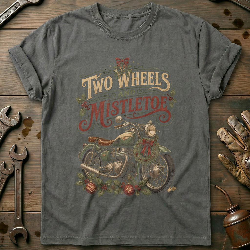 Two Wheels and Mistletoe Motorcycle T-Shirt GC product image 3