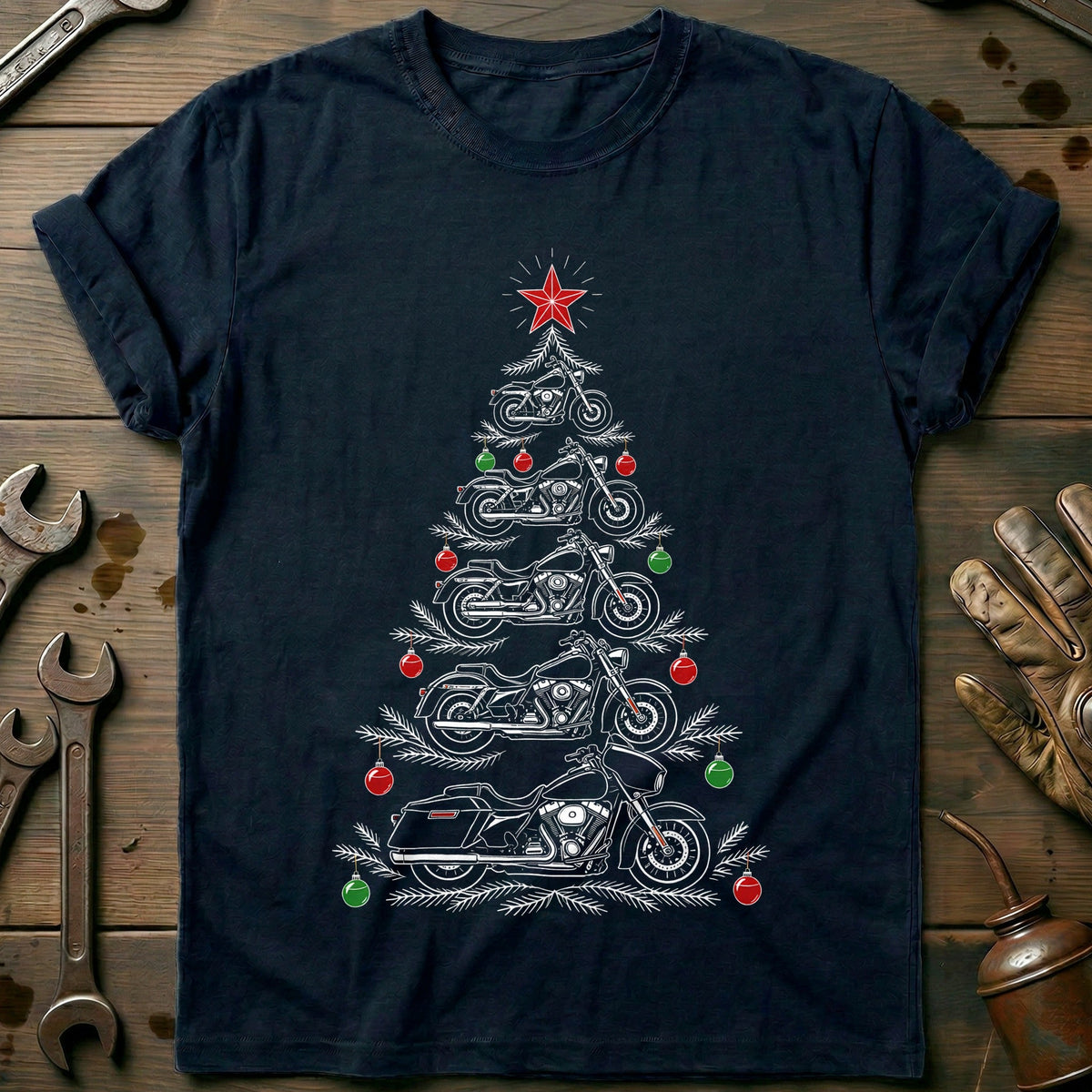 Baggers and Baubles Christmas Tree Motorcycle T-Shirt product image 2