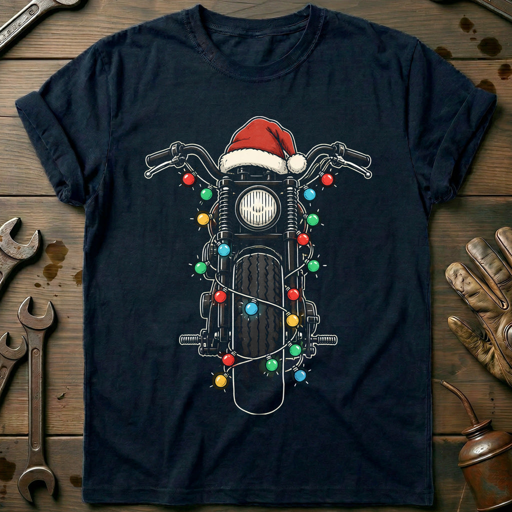 Bobber Christmas Lights Motorcycle T-Shirt product image 2