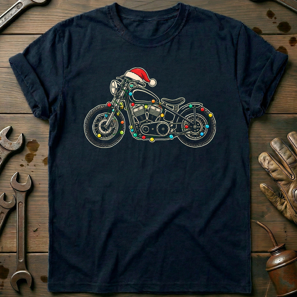Bobber Christmas Lights Motorcycle T-Shirt AU product image 2