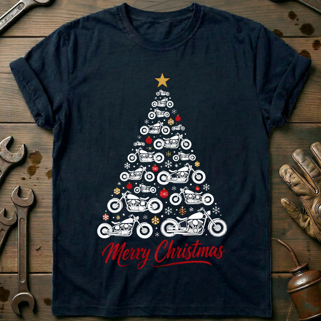 Bobber Christmas Tree Motorcycle T-Shirt product image 2