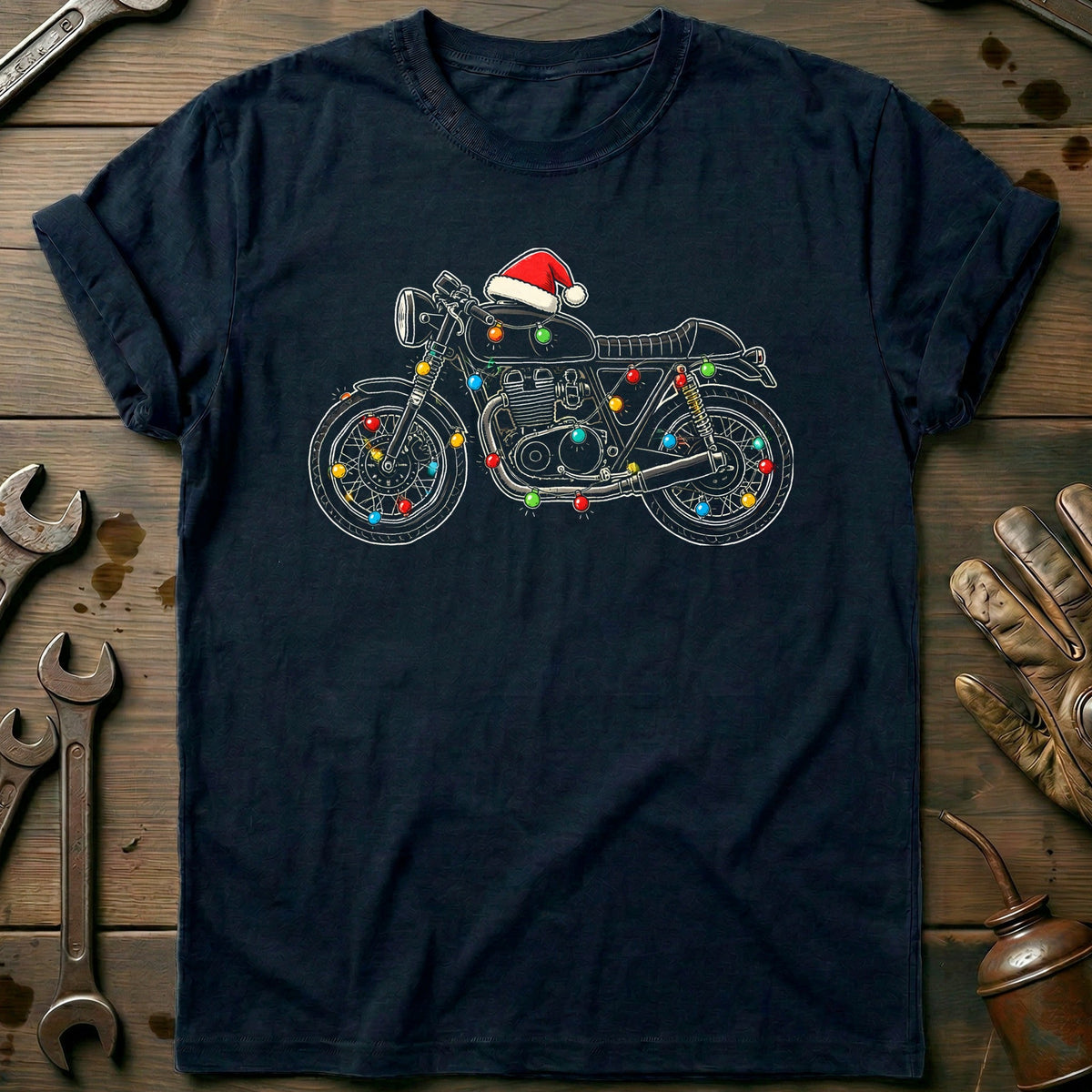 Cafe Racer Christmas Lights Motorcycle T-Shirt EU product image 2