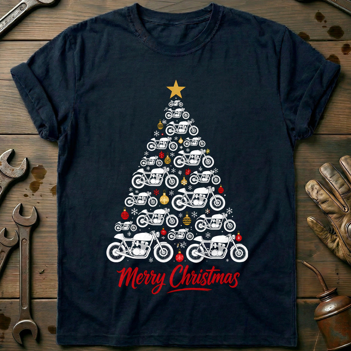 Cafe Racer Christmas Tree Motorcycle T-Shirt GC product image 1