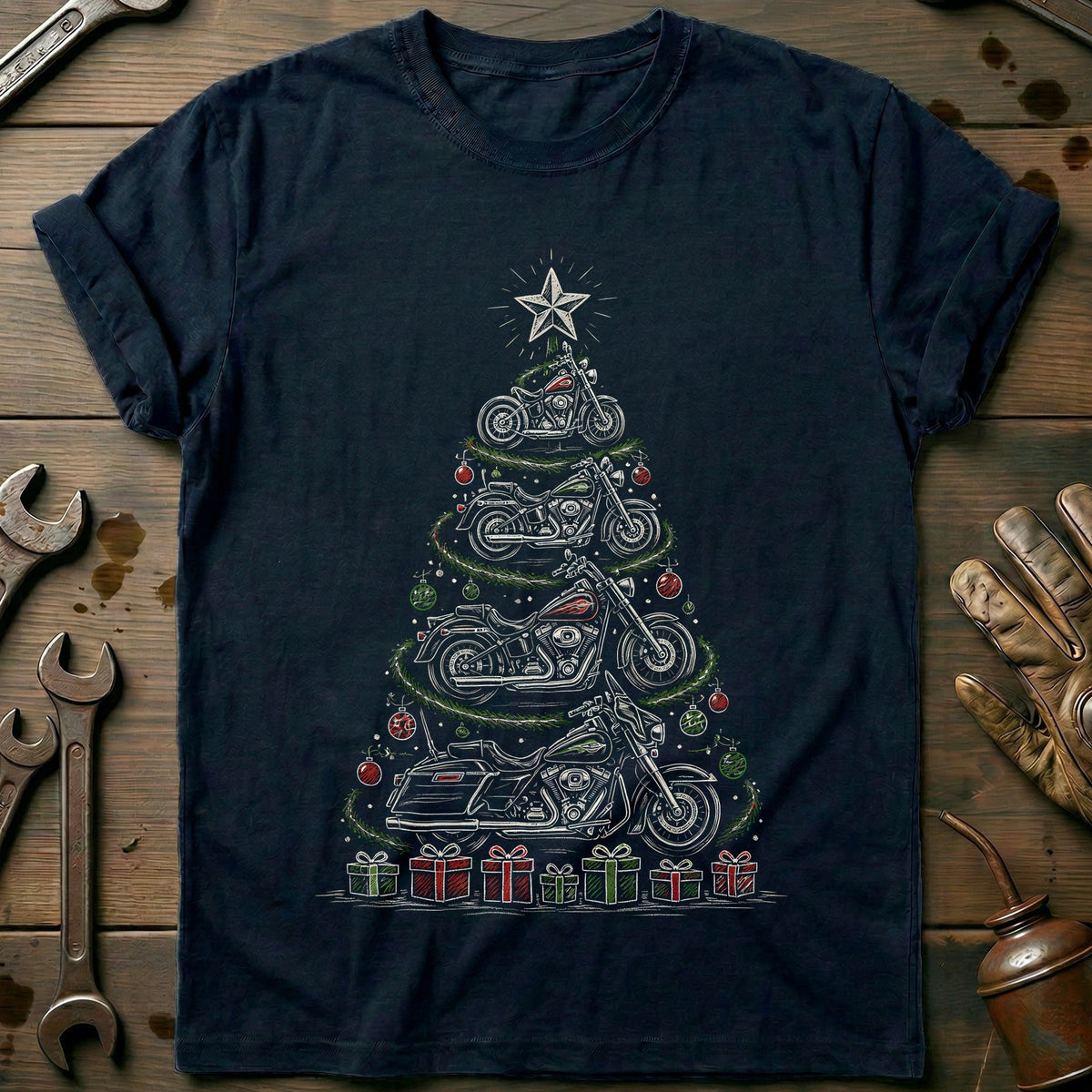 Chalk Motorcycle Christmas Tree T-Shirt product image 2