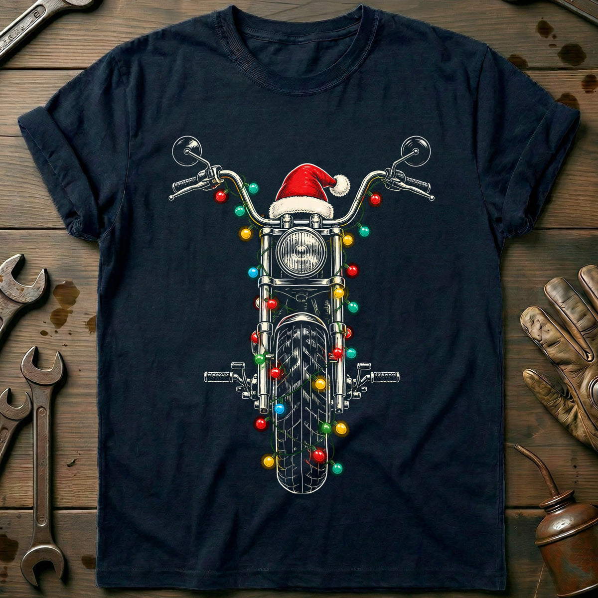 Chopper Christmas Lights Motorcycle T-Shirt EU product image 1