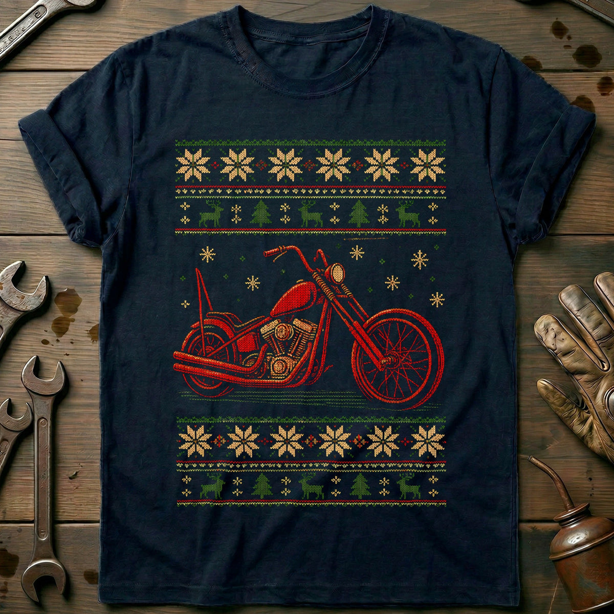 Chopper Christmas Sweater Motorcycle T-Shirt product image 1