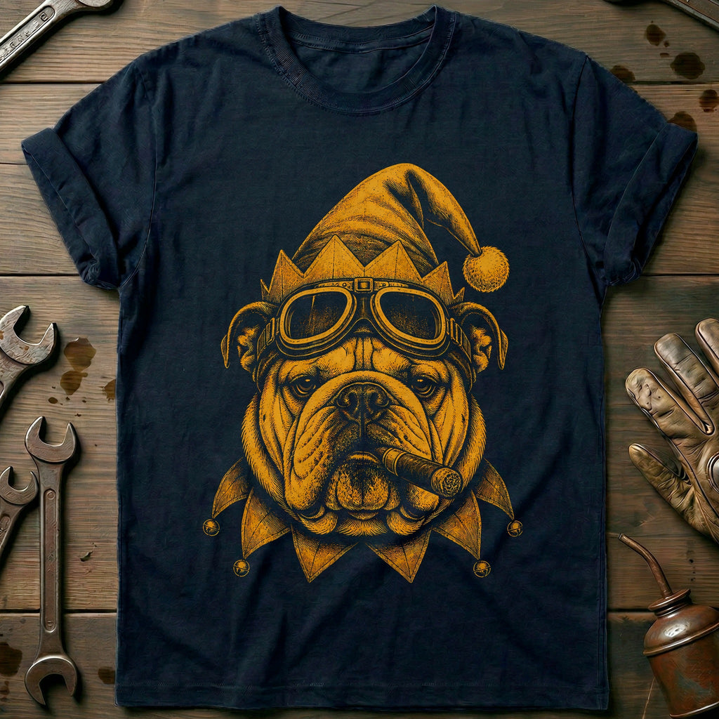 Christmas Elf Bulldog Goggles Motorcycle T-Shirt AU product image 1