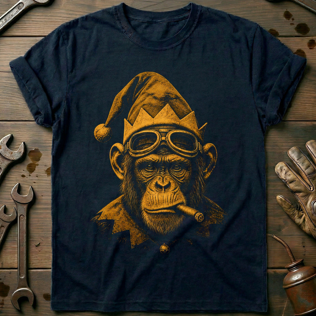 Christmas Elf Chimp Goggles Motorcycle T-Shirt EU product image 1
