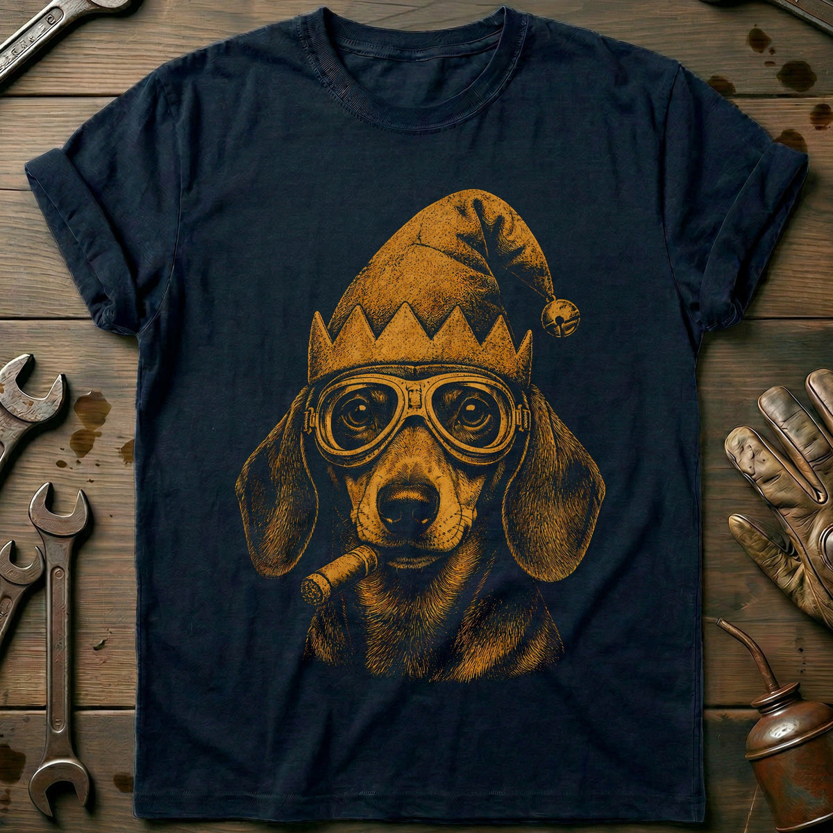 Christmas Elf Dachshund Goggles Motorcycle T-Shirt EU product image 2