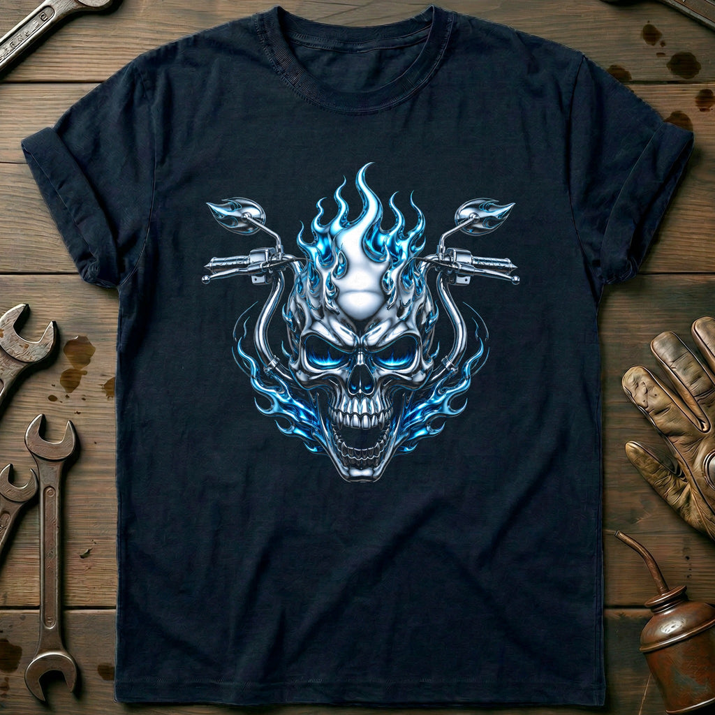 Chrome Flaming Skull Motorcycle T-Shirt GC product image 1