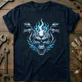 Chrome Flaming Skull Motorcycle T-Shirt GC product image 1