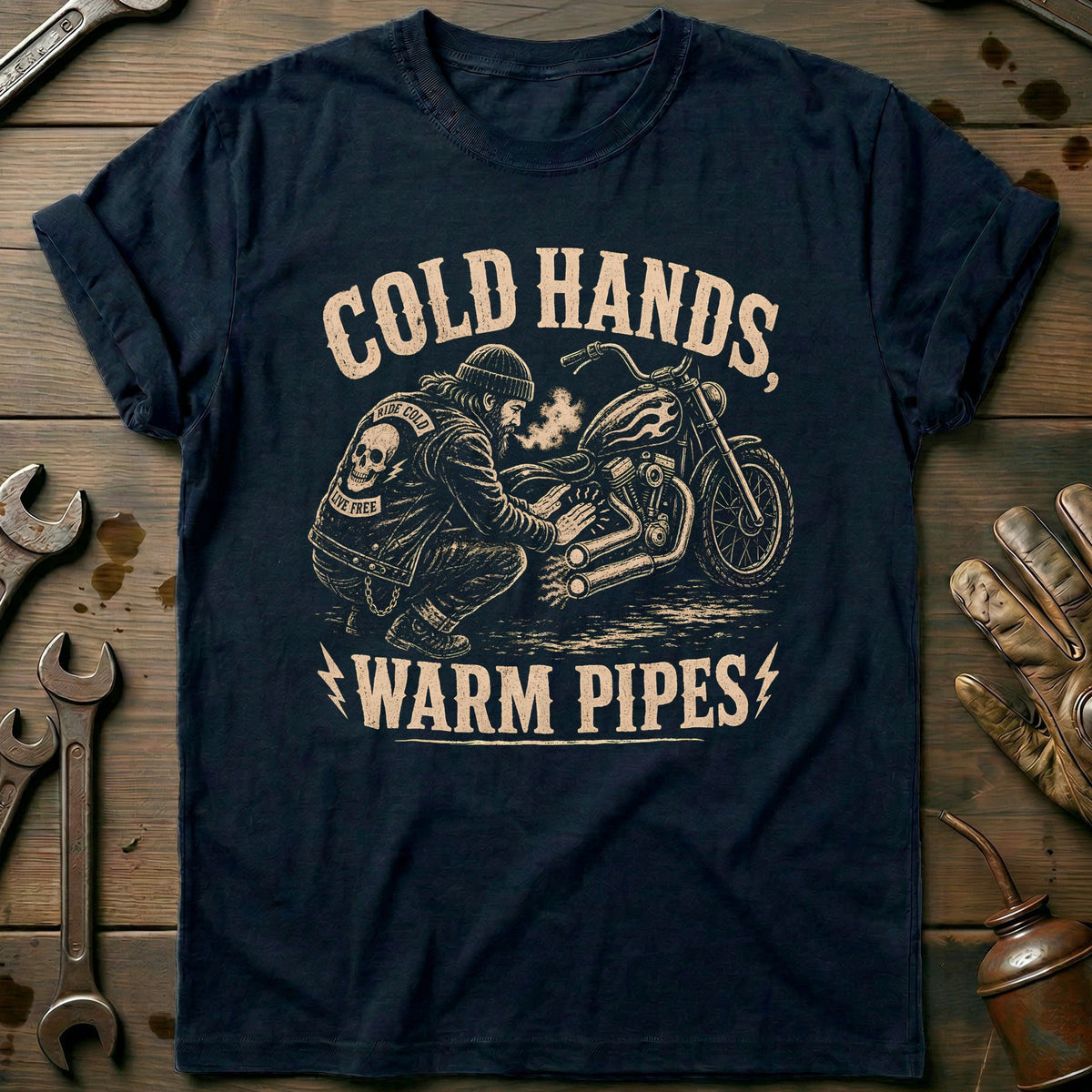 Cold Hands Warm Pipes Motorcycle T-Shirt GC product image 1