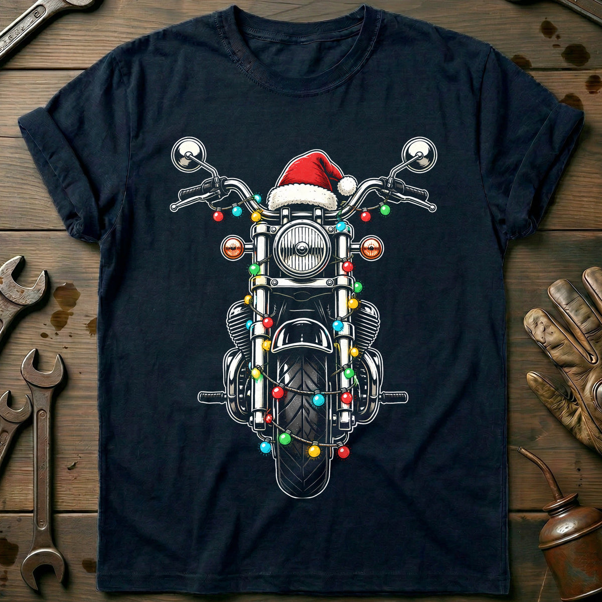 Cruiser Christmas Lights Motorcycle T-Shirt EU product image 2