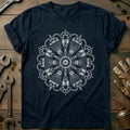 Engine Mandala Blackwork Motorcycle T-Shirt EU product image 1