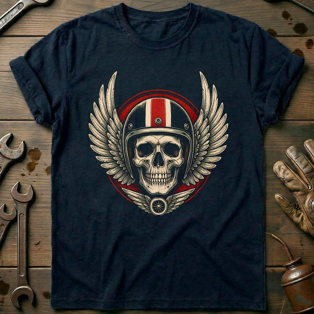 Engraved Skull Helmet Motorcycle T-Shirt EU product image 2