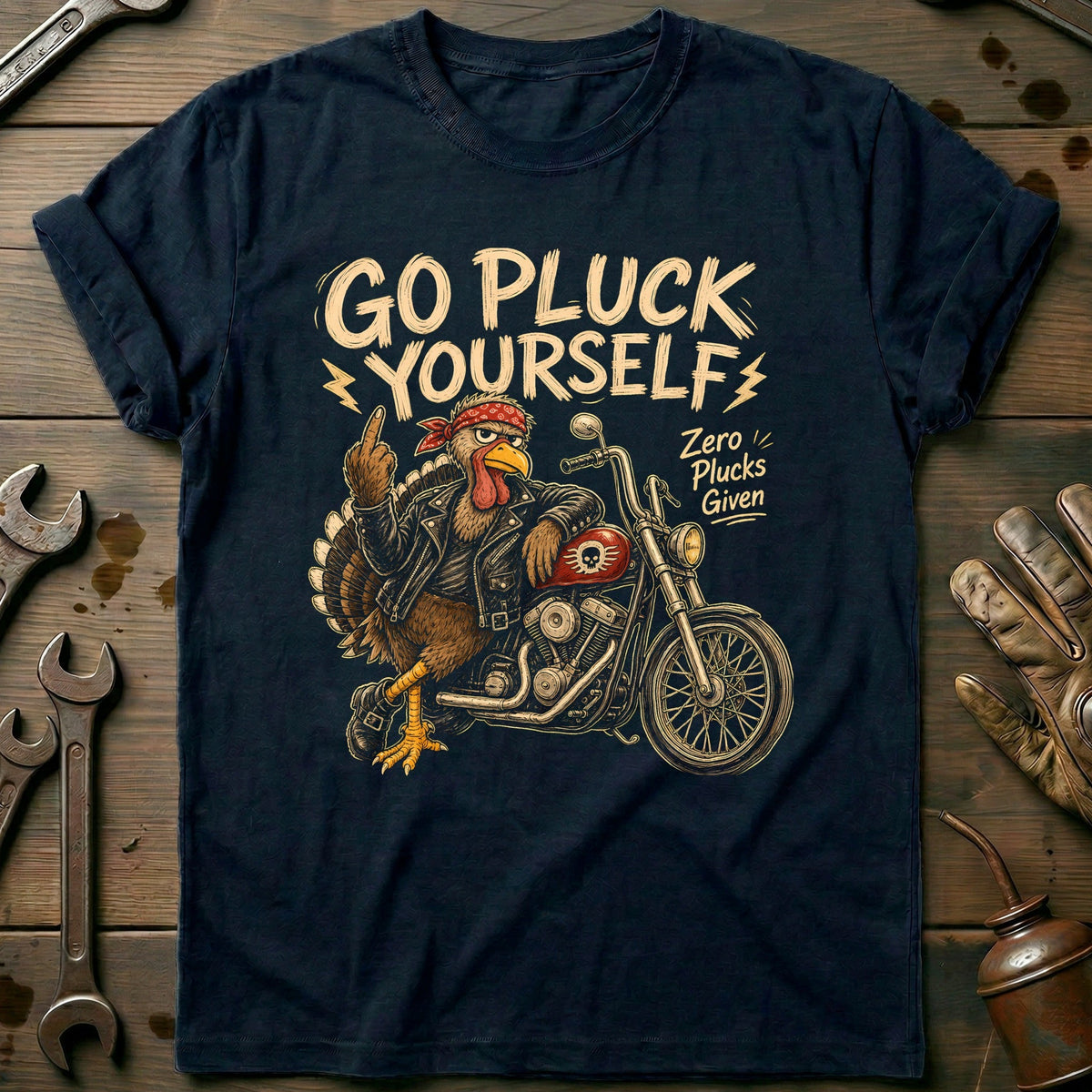 Go Pluck Yourself Zero Plucks Given Motorcycle T-Shirt product image 1