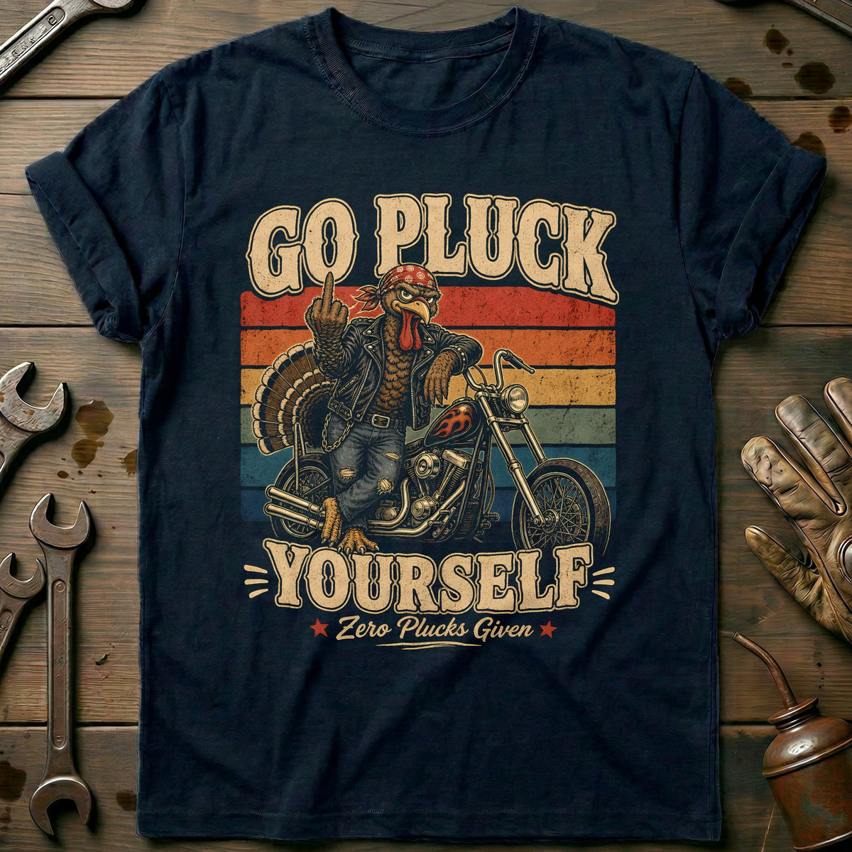 Go Pluck Yourself Zero Plucks Given Motorcycle T-Shirt product image 2