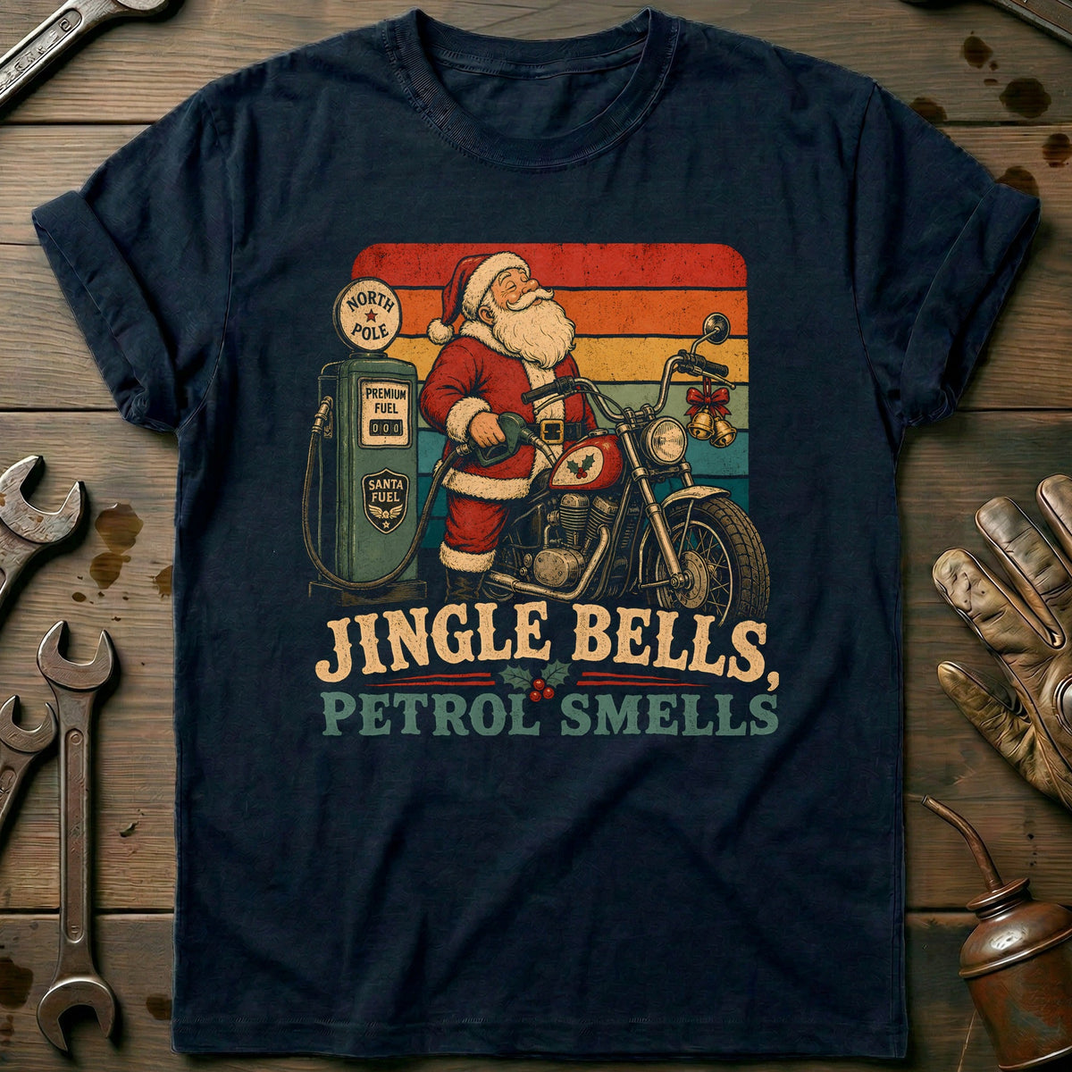 Jingle Bells Petrol Smells Motorcycle T-Shirt EU product image 1