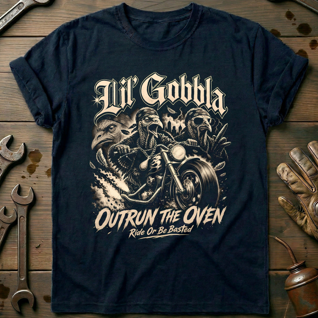 Lil' Gobbla Outrun the Oven Motorcycle T-Shirt AU product image 2