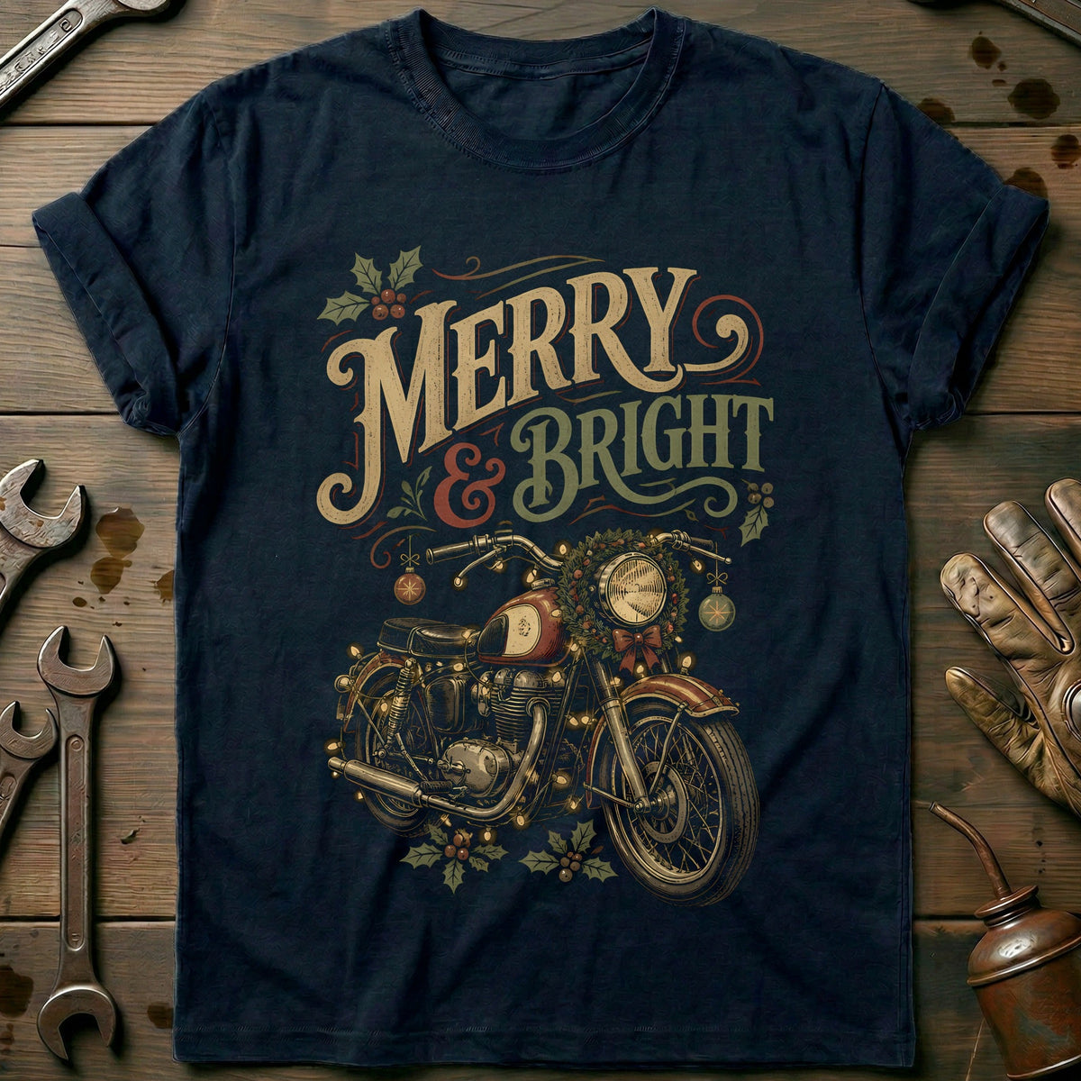 Merry and Bright Motorcycle T-Shirt EU product image 2