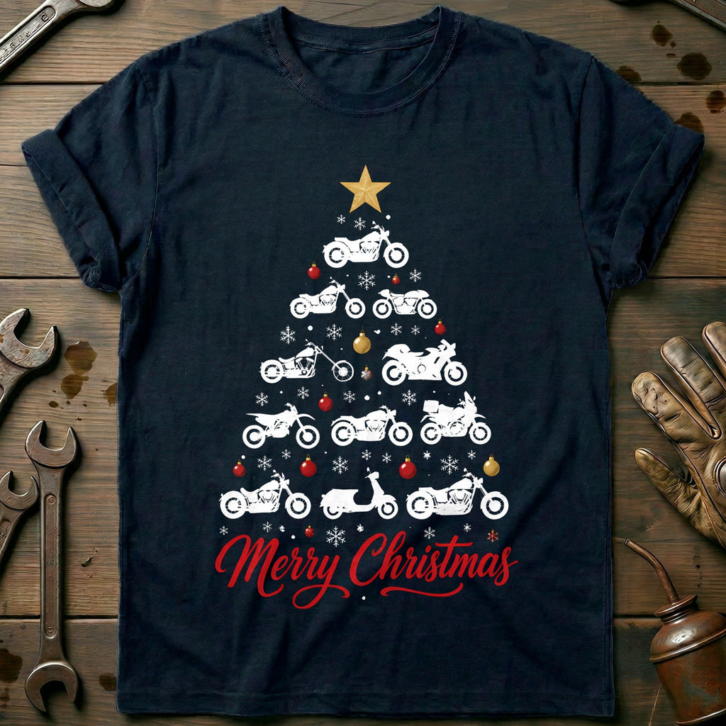 Merry Christmas Motorcycle Tree T-Shirt product image 2