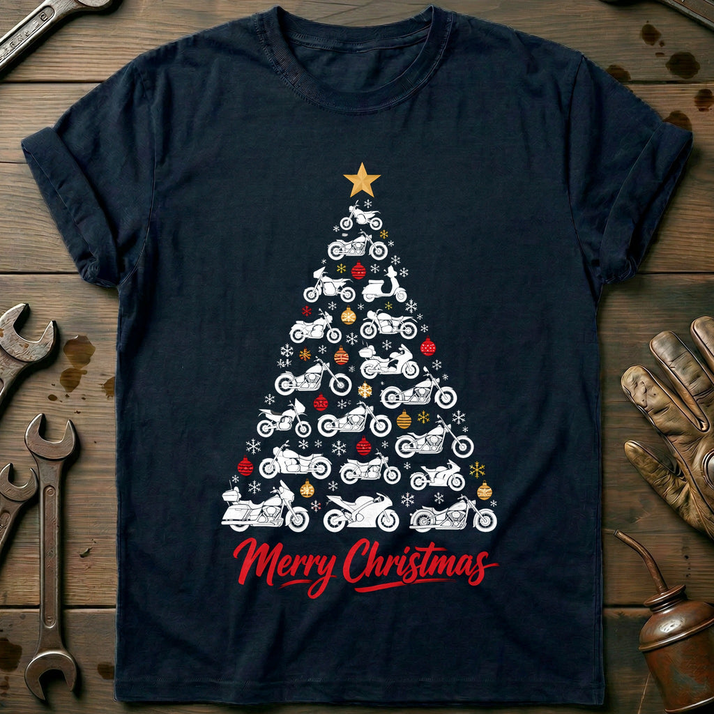 Merry Christmas Motorcycle Tree T-Shirt EU product image 1