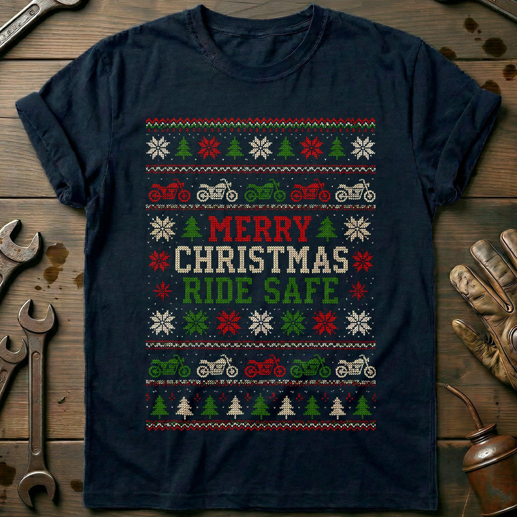 Merry Christmas Ride Safe Motorcycle T-Shirt product image 1
