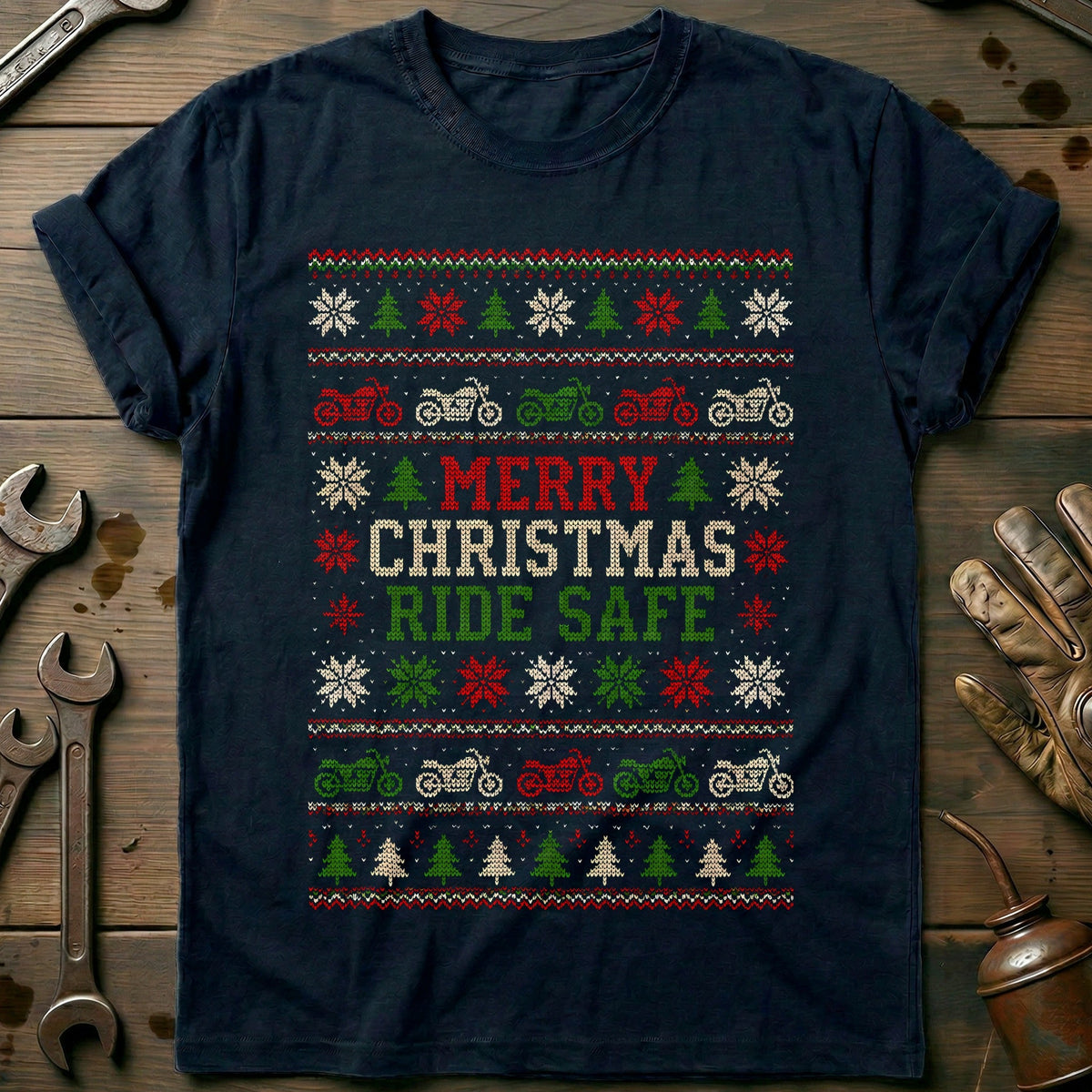 Merry Christmas Ride Safe Motorcycle T-Shirt product image 1