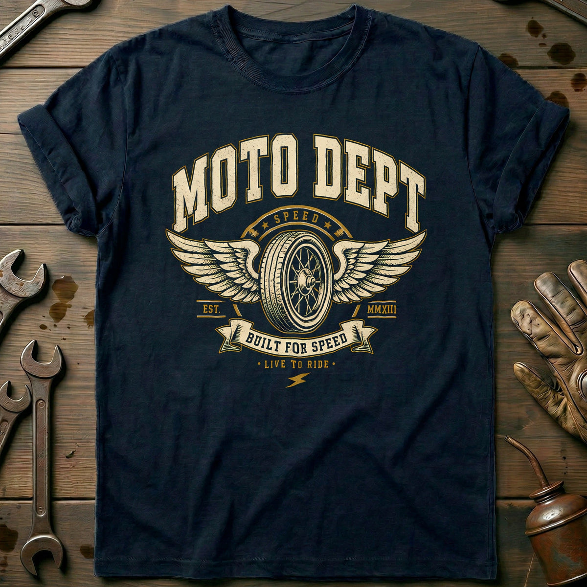 Moto Dept Varsity Motorcycle T-Shirt US product image 2