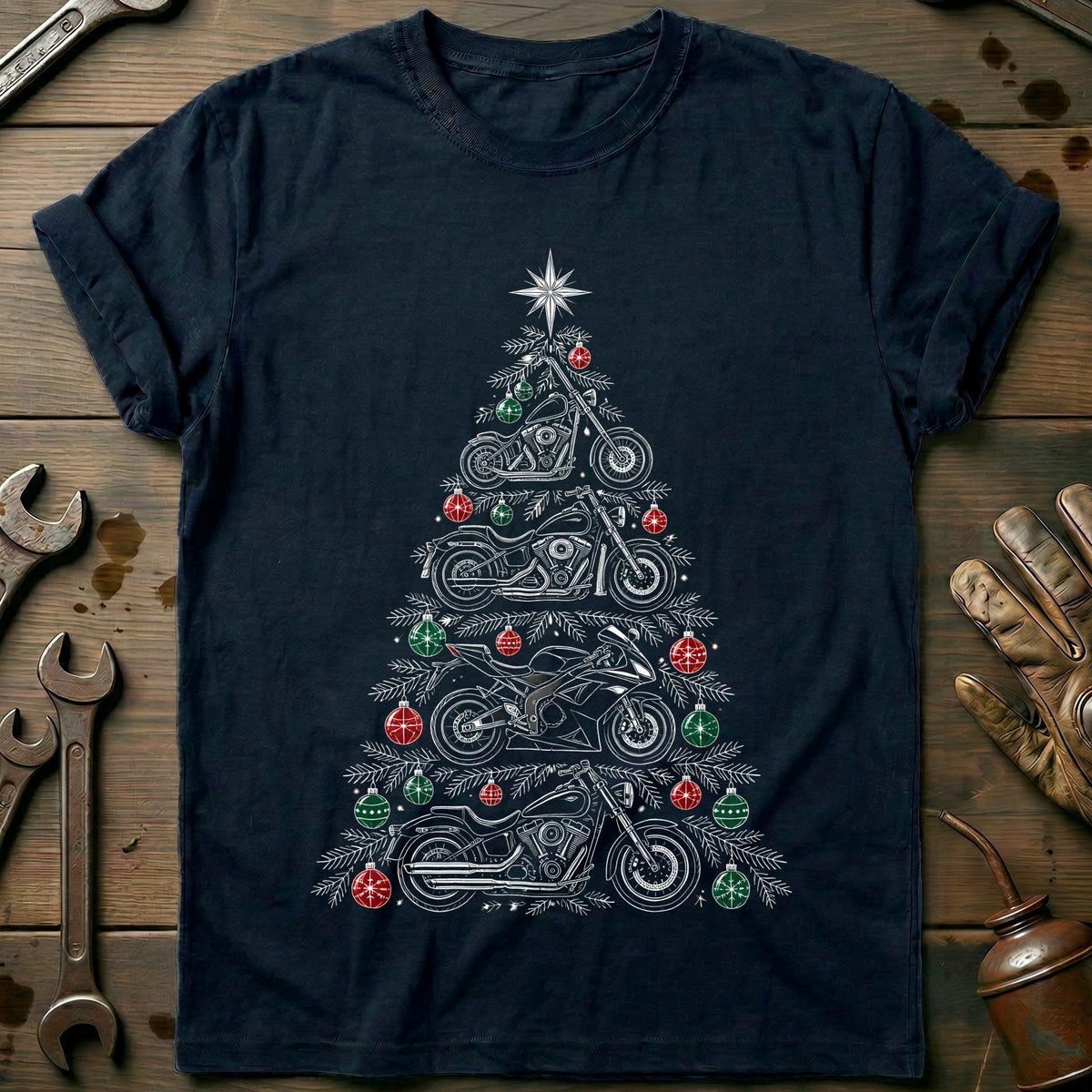 Motorcycle Types Christmas Tree T-Shirt AU product image 1