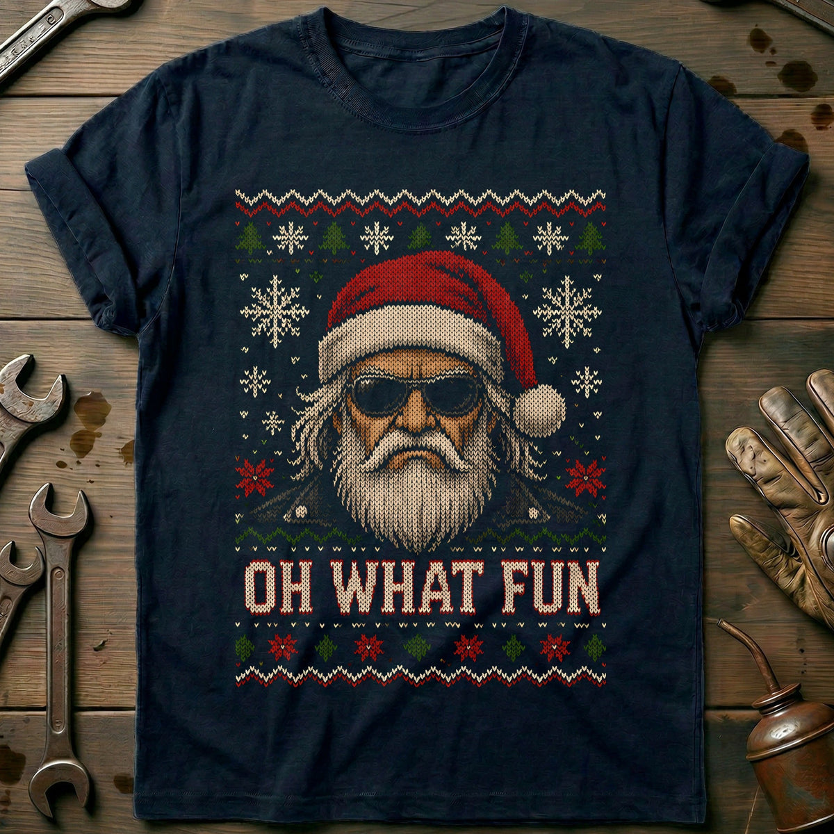 Oh What Fun Grumpy Santa Sweater Motorcycle T-Shirt product image 1