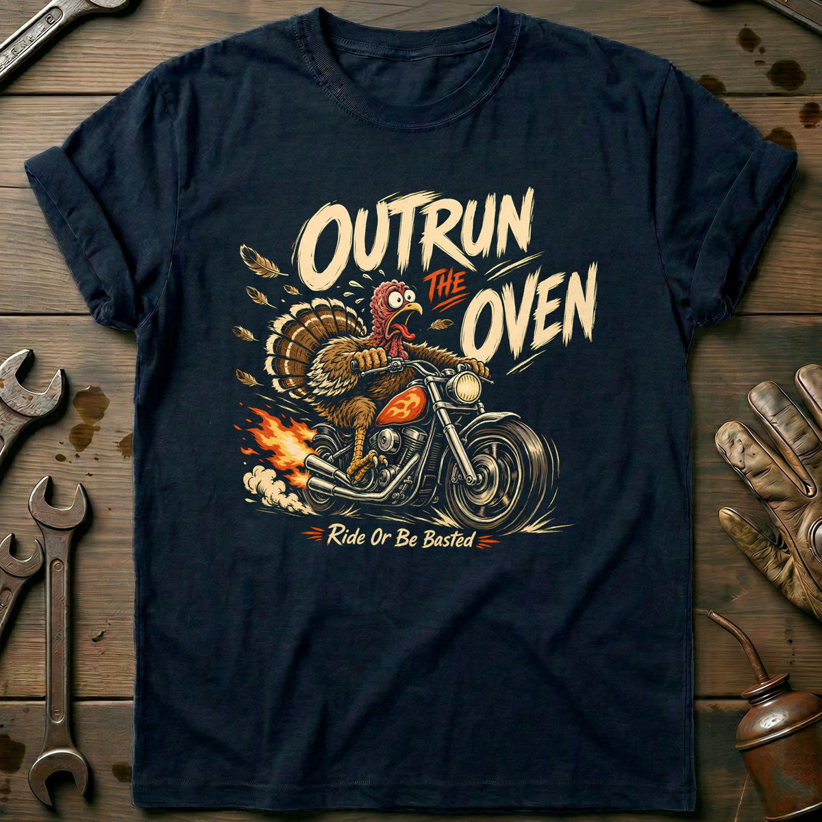 Outrun the Oven Ride or Be Basted Motorcycle T-Shirt GC product image 1