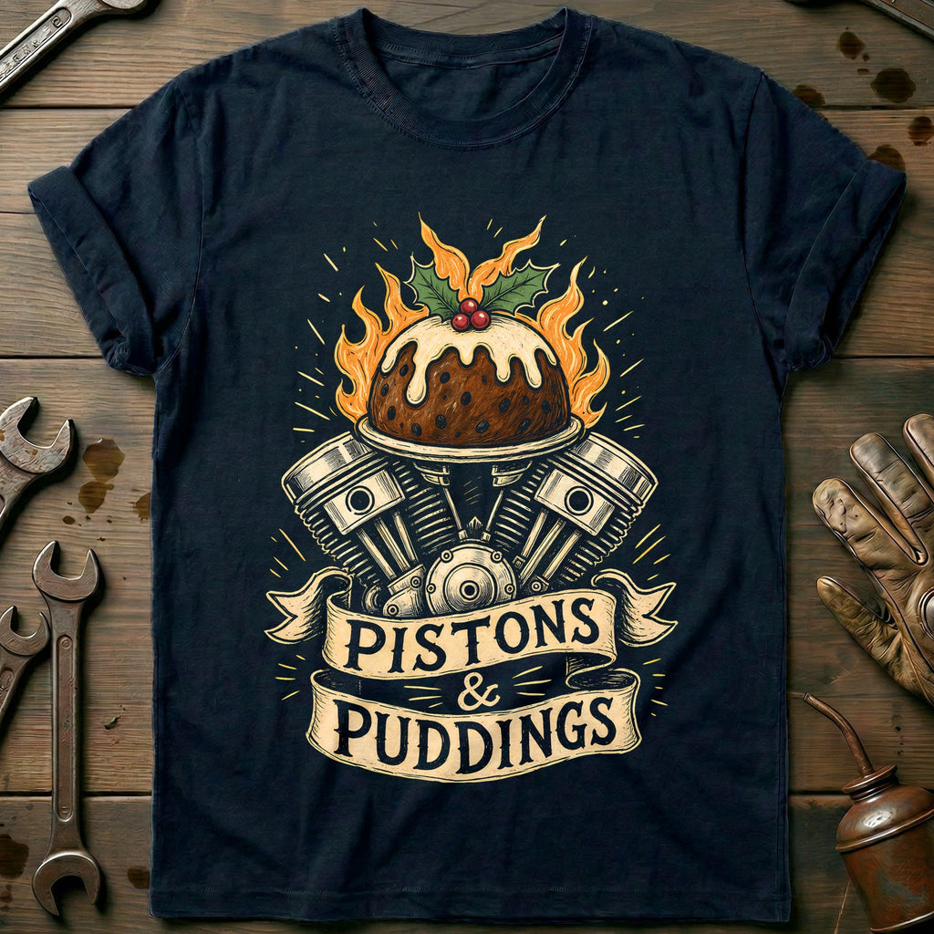 Pistons and Puddings Motorcycle T-Shirt AU product image 1