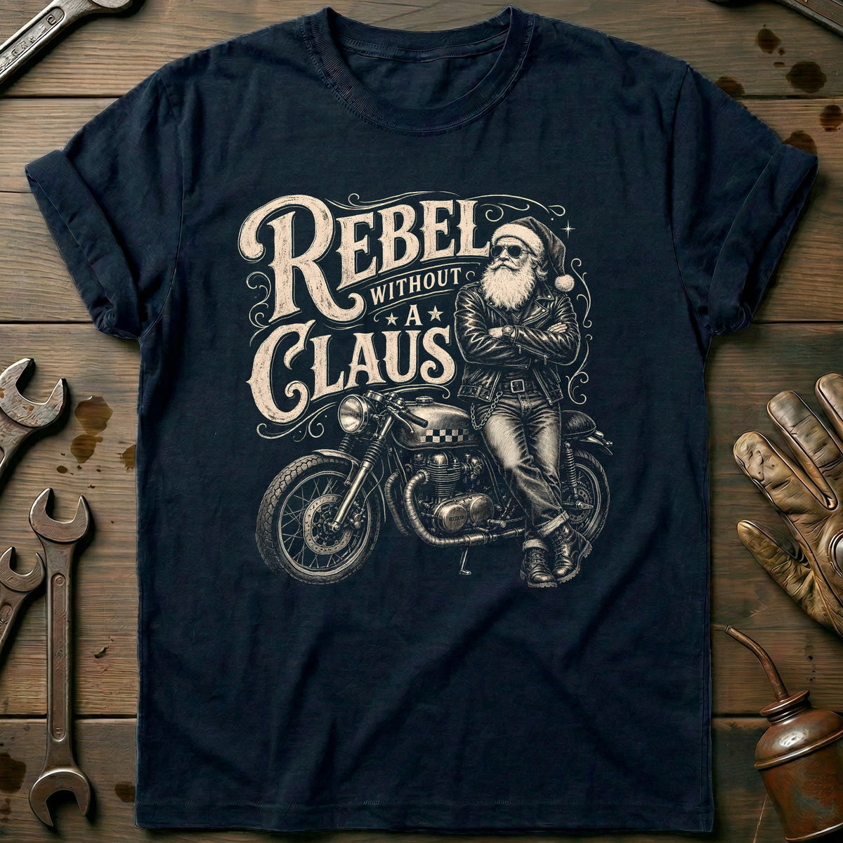 Rebel Without a Claus Motorcycle T-Shirt product image 2