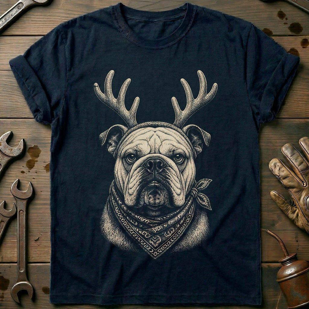 Reindeer Antlers Bulldog Bandana Motorcycle T-Shirt EU product image 1
