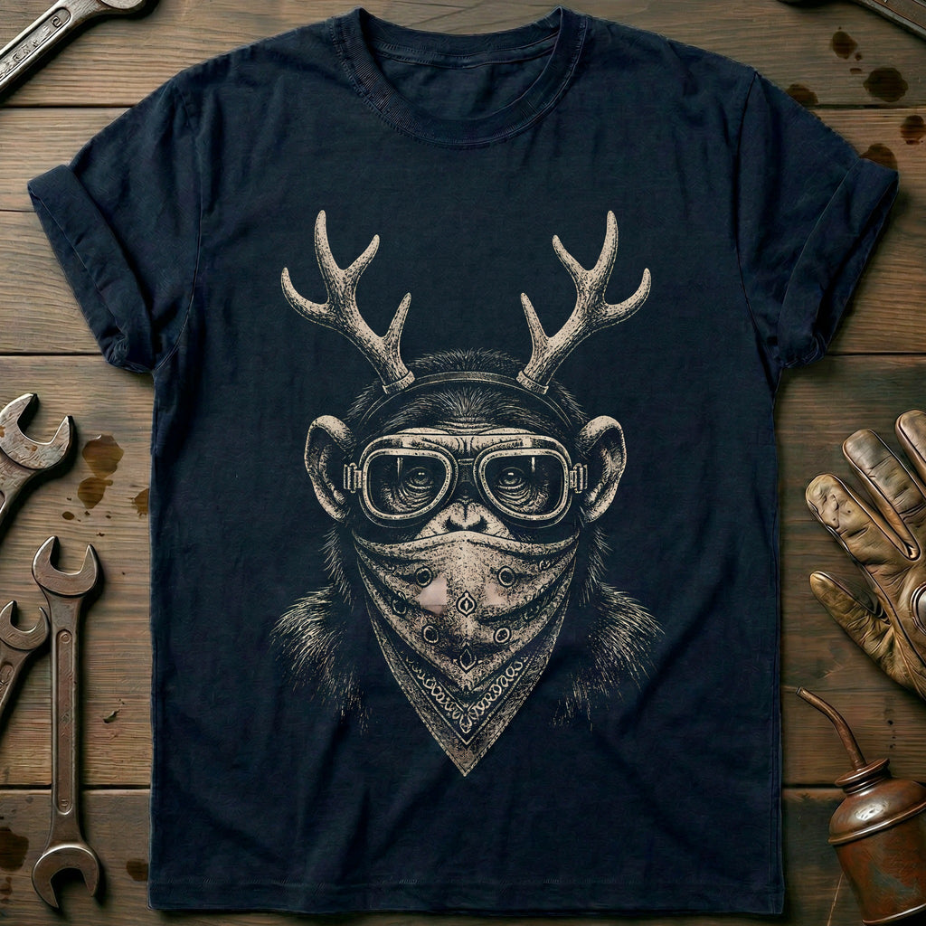 Reindeer Antlers Chimp Bandana Motorcycle T-Shirt US product image 2