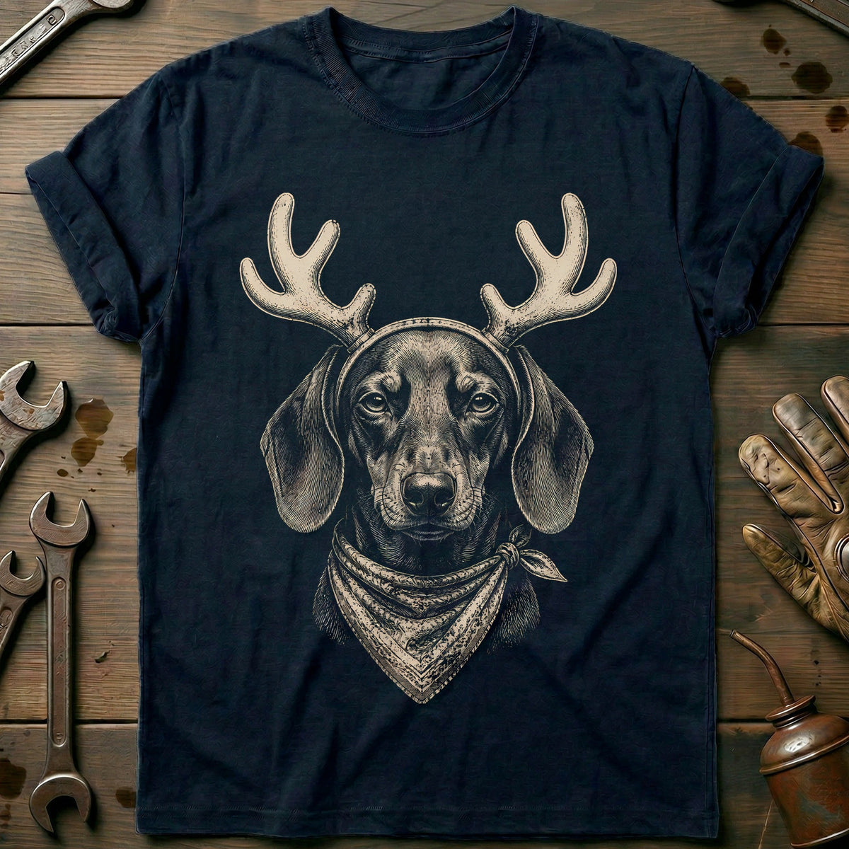 Reindeer Antlers Dachshund Bandana Motorcycle T-Shirt EU product image 2