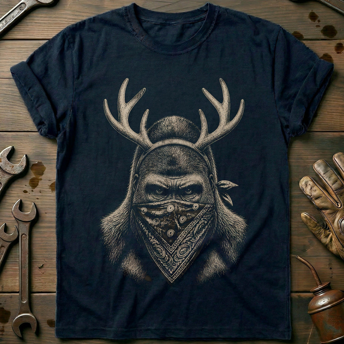 Reindeer Antlers Gorilla Bandana Motorcycle T-Shirt product image 1