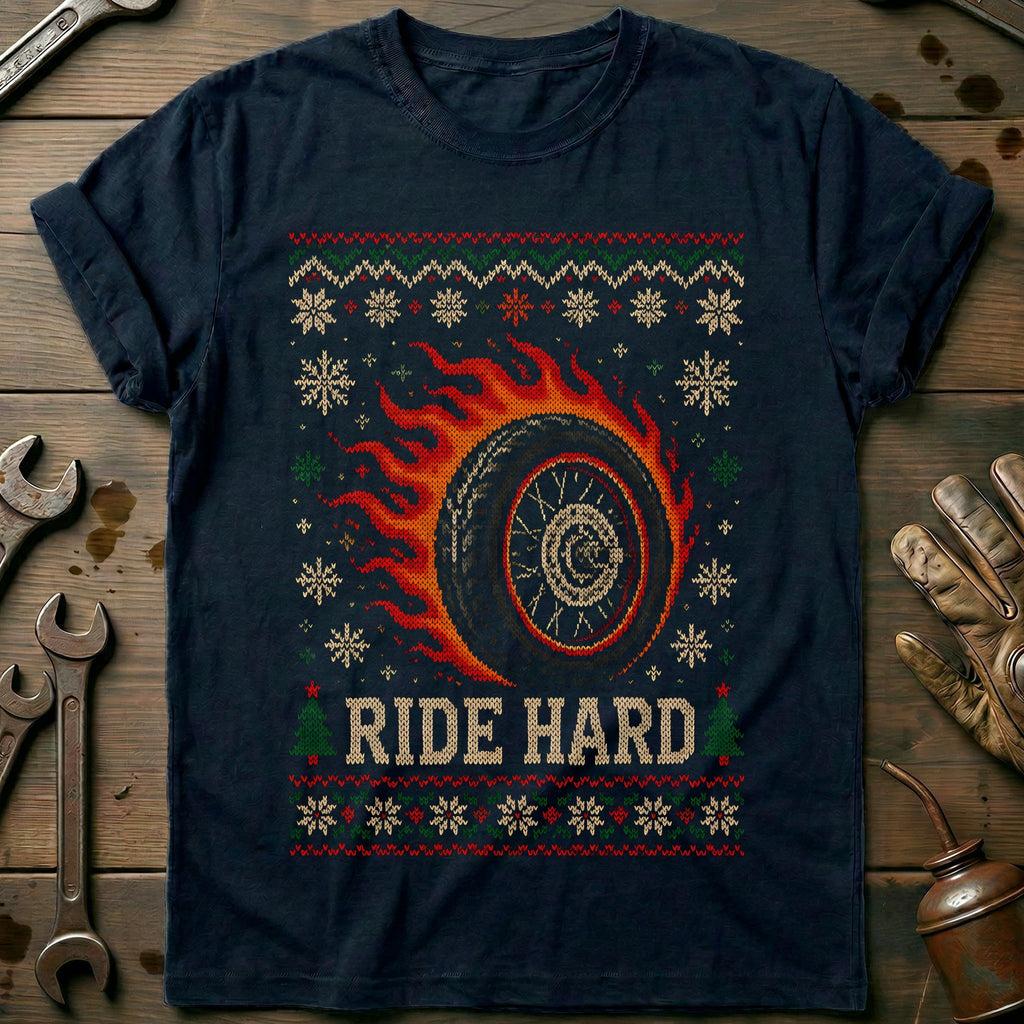 Ride Hard Flaming Wheel Sweater Motorcycle T-Shirt AU product image 1