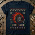 Ride Hard Flaming Wheel Sweater Motorcycle T-Shirt US product image 1