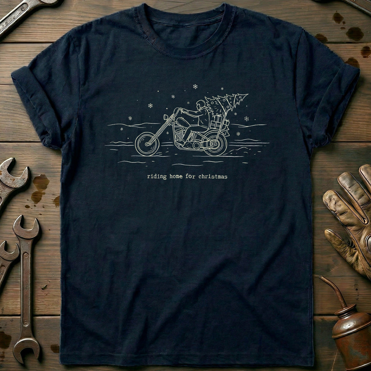 Riding Home for Christmas Motorcycle T-Shirt AU product image 2