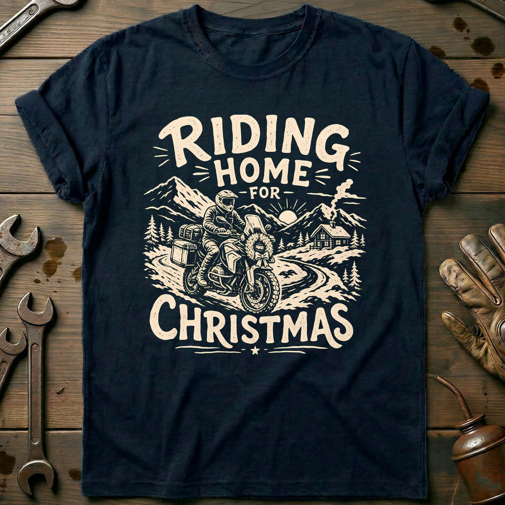 Riding Home for Christmas Motorcycle T-Shirt product image 2