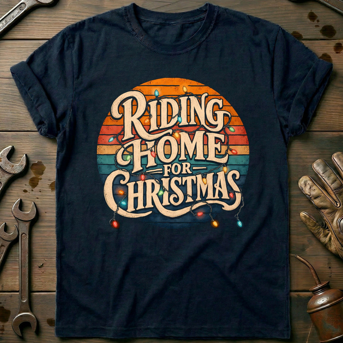 Riding Home for Christmas Motorcycle T-Shirt US product image 2