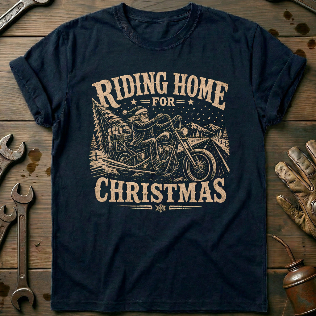 Riding Home for Christmas Motorcycle T-Shirt AU product image 1