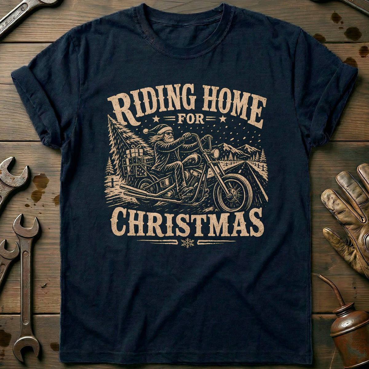 Riding Home for Christmas Motorcycle T-Shirt AU product image 1