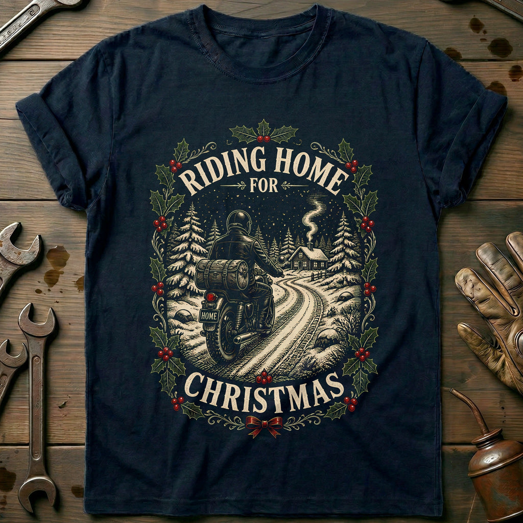 Riding Home for Christmas Motorcycle T-Shirt product image 2