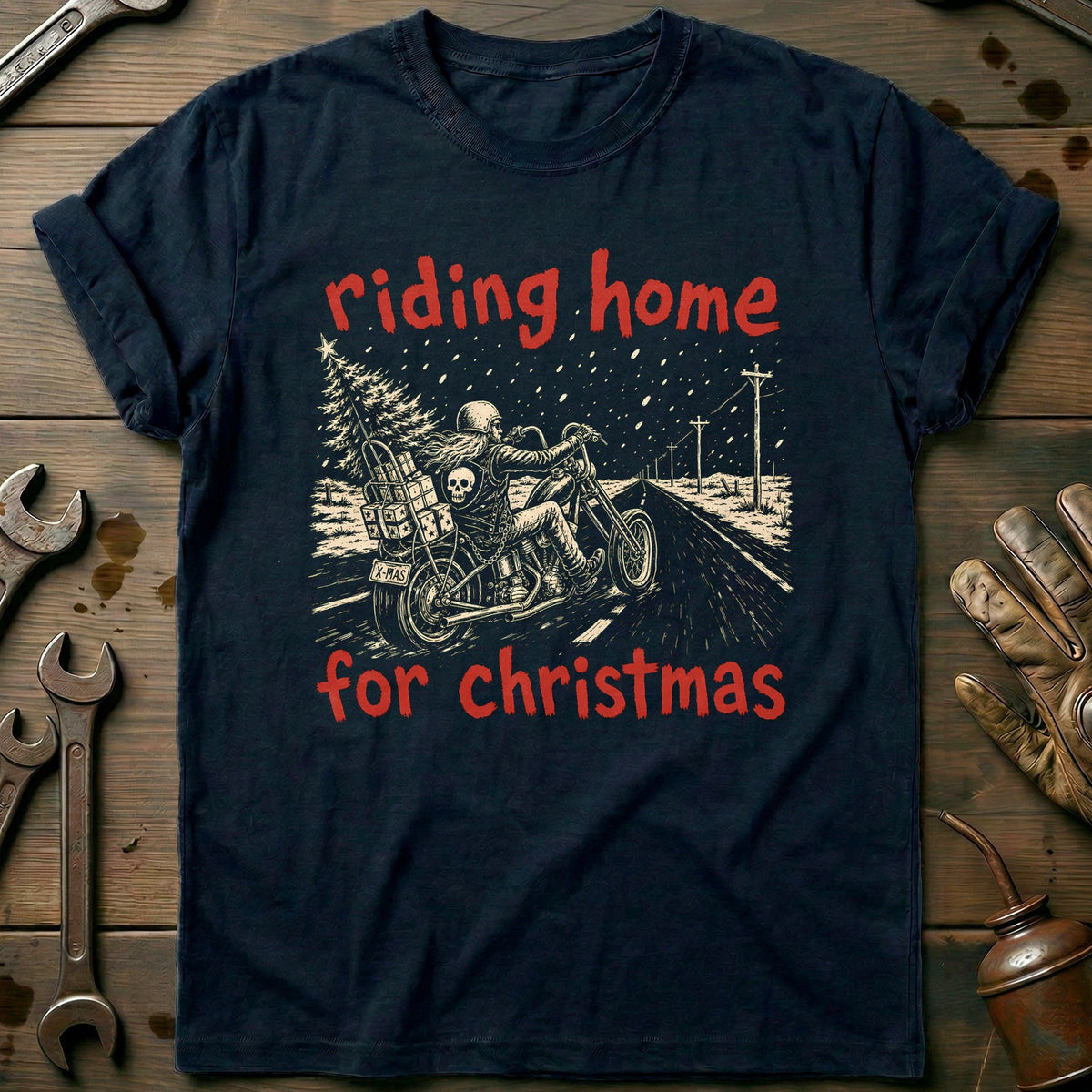 Riding Home for Christmas Motorcycle T-Shirt US product image 2