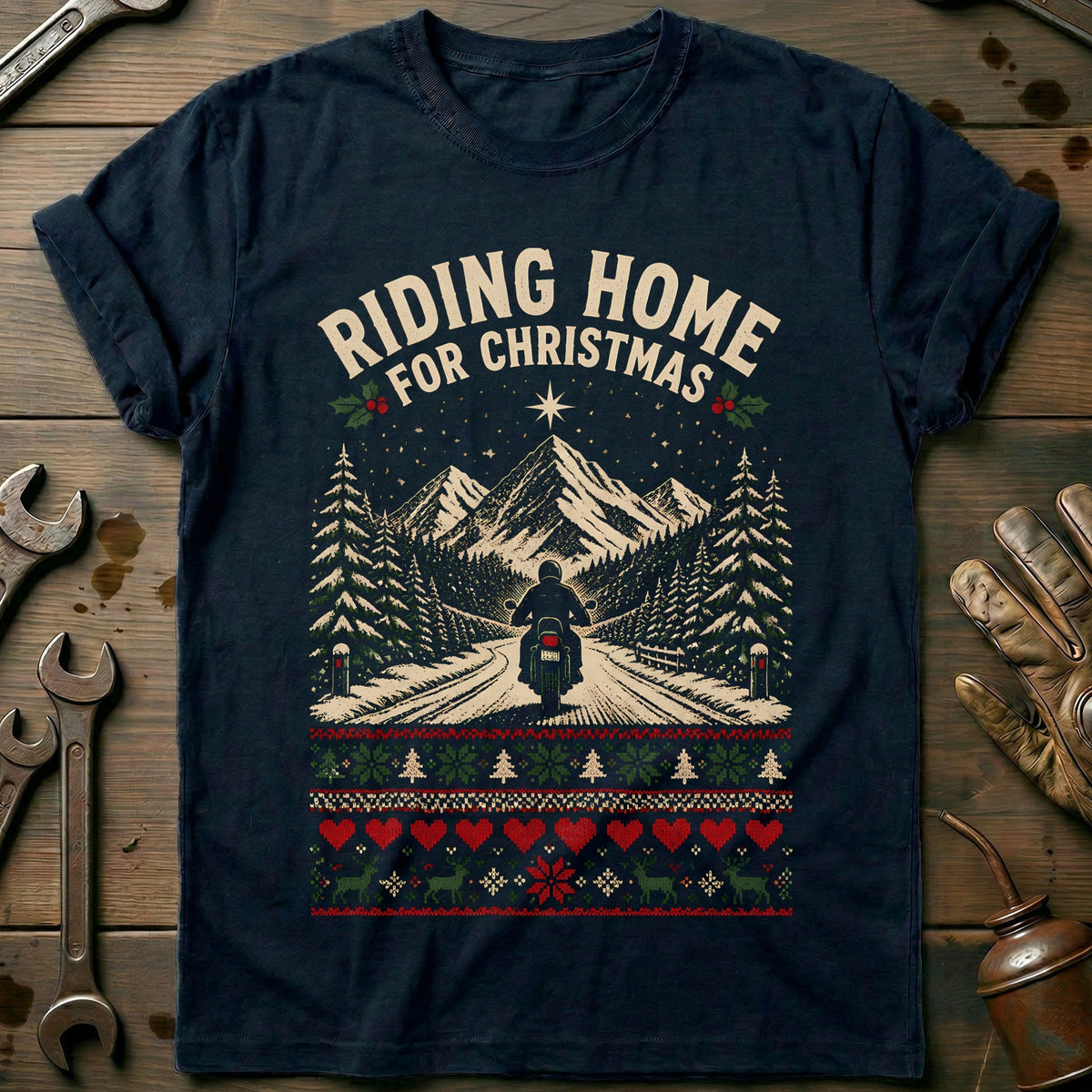 Riding Home for Christmas Motorcycle T-Shirt GC product image 1